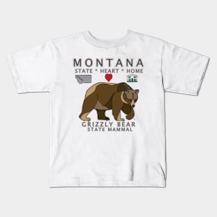 Montana - Grizzly Bear - State, Heart, Home - state symbols Kids T-Shirt